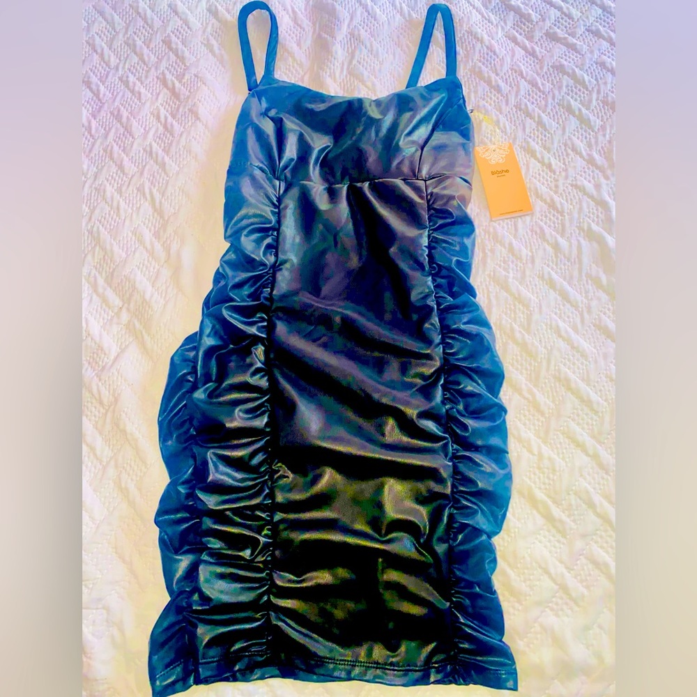 Faux Leather spaghetti strap dress